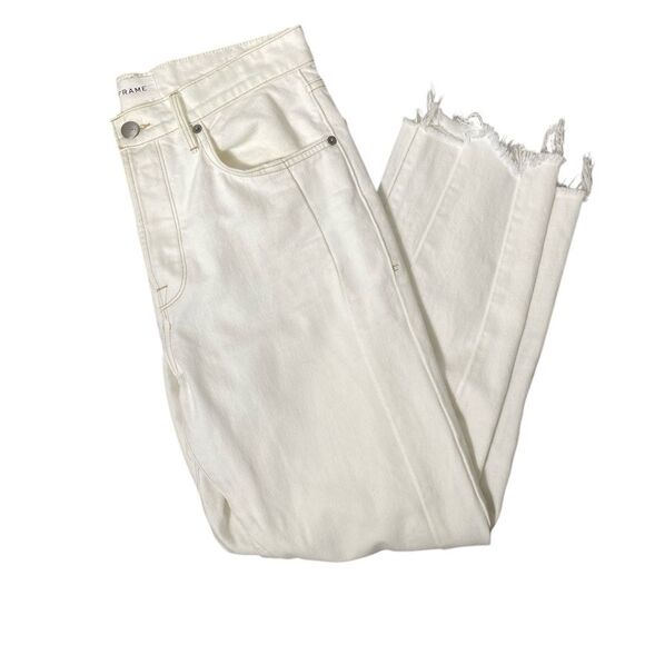 FRAME Vintage White Le High Cropped Frayed Hem Denim Jeans Women's Size 27 - Picture 1 of 16